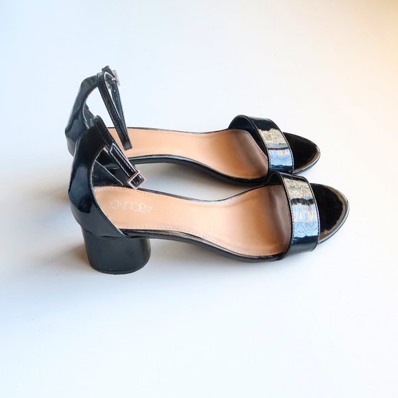 Abound Black Patent Leather Round Block Heels / Sandals / Soes Size 8 - Picture 3 of 15